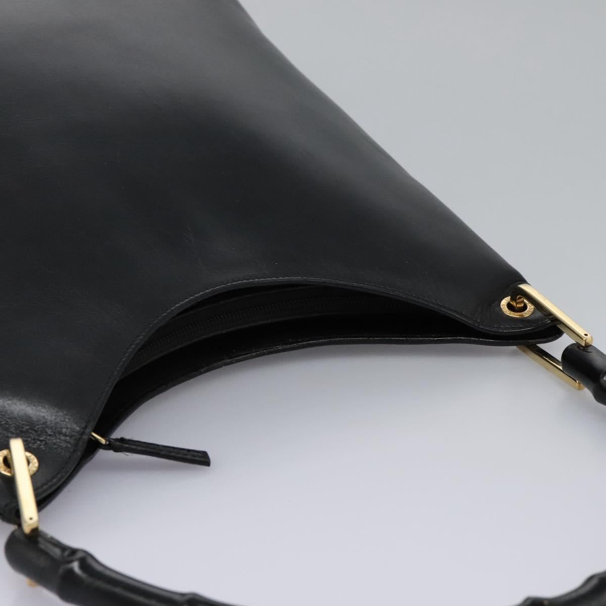 GUCCI Bamboo Shoulder Bag Leather Black Gold 001 3006 Auth yk17653