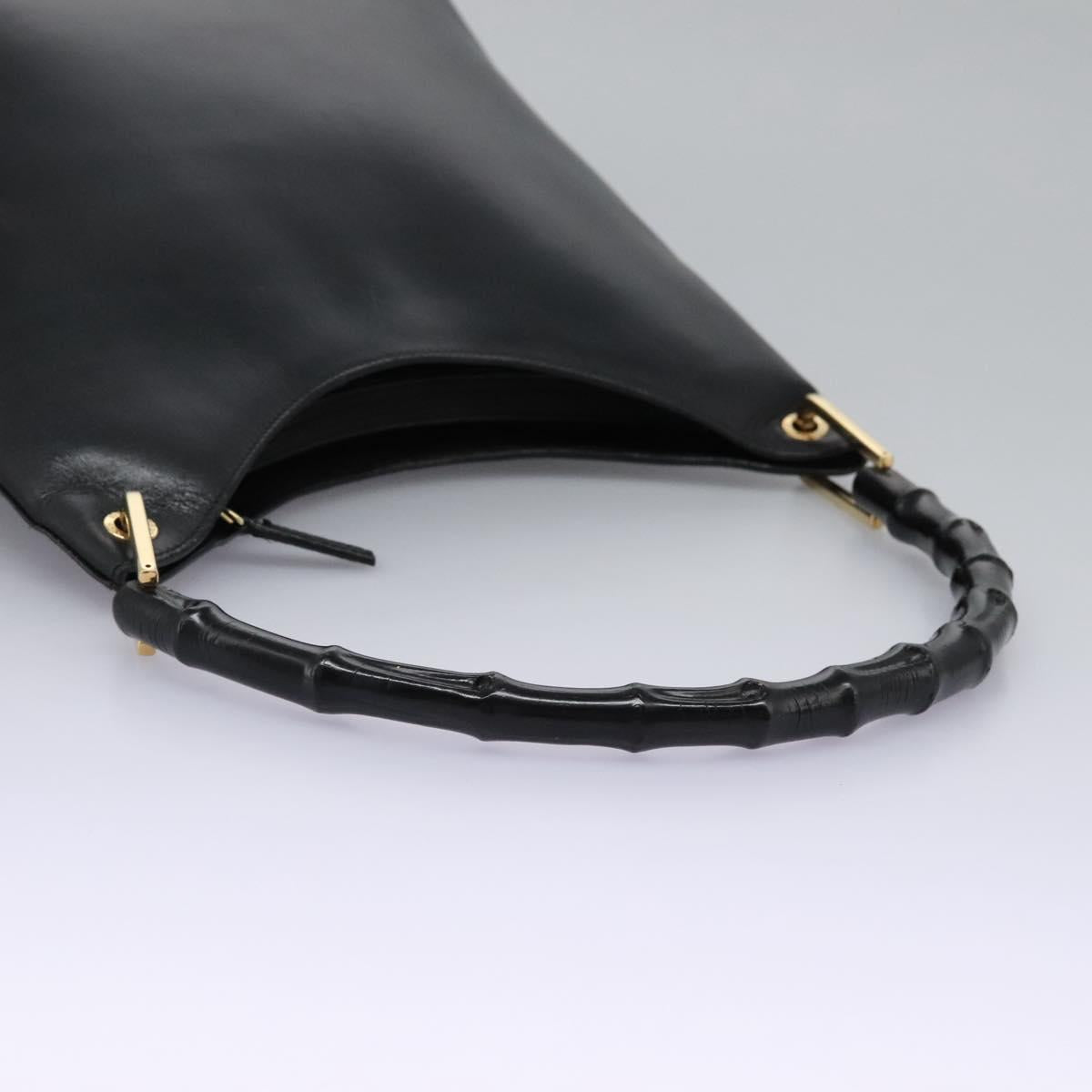 GUCCI Bamboo Shoulder Bag Leather Black Gold 001 3006 Auth yk17653