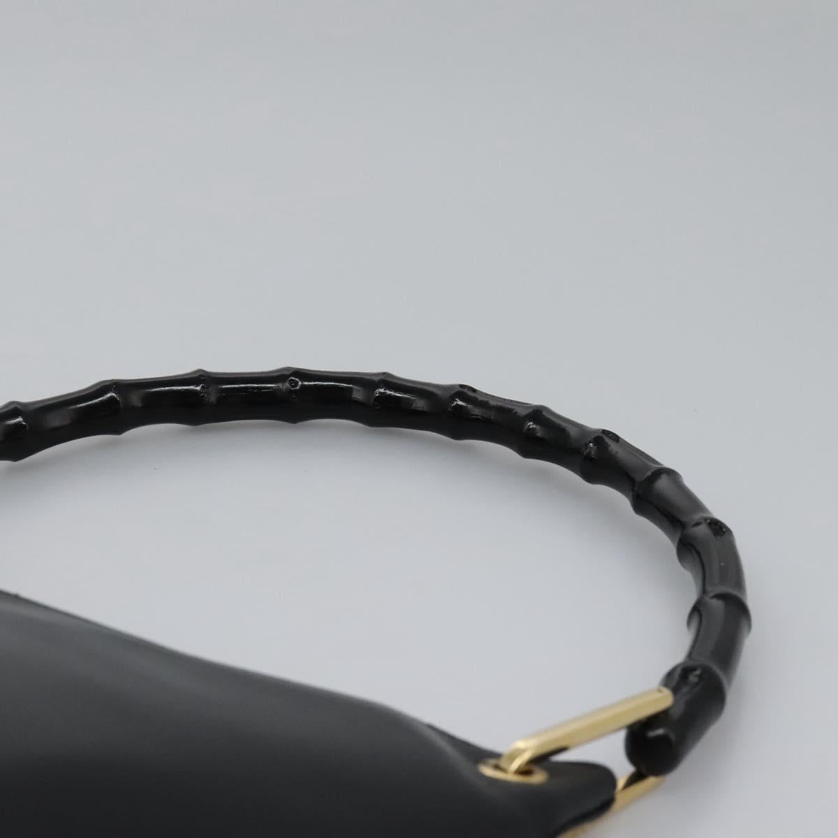 GUCCI Bamboo Shoulder Bag Leather Black Gold 001 3006 Auth yk17653