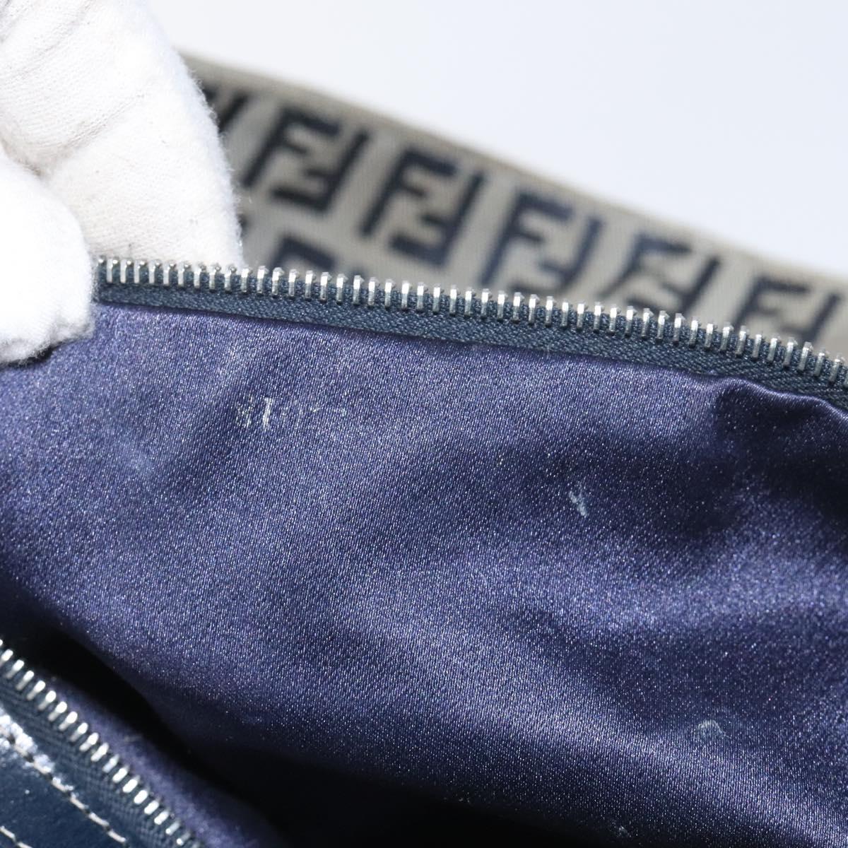 FENDI Zucchino Canvas Hand Bag Navy Silver Auth yk17654
