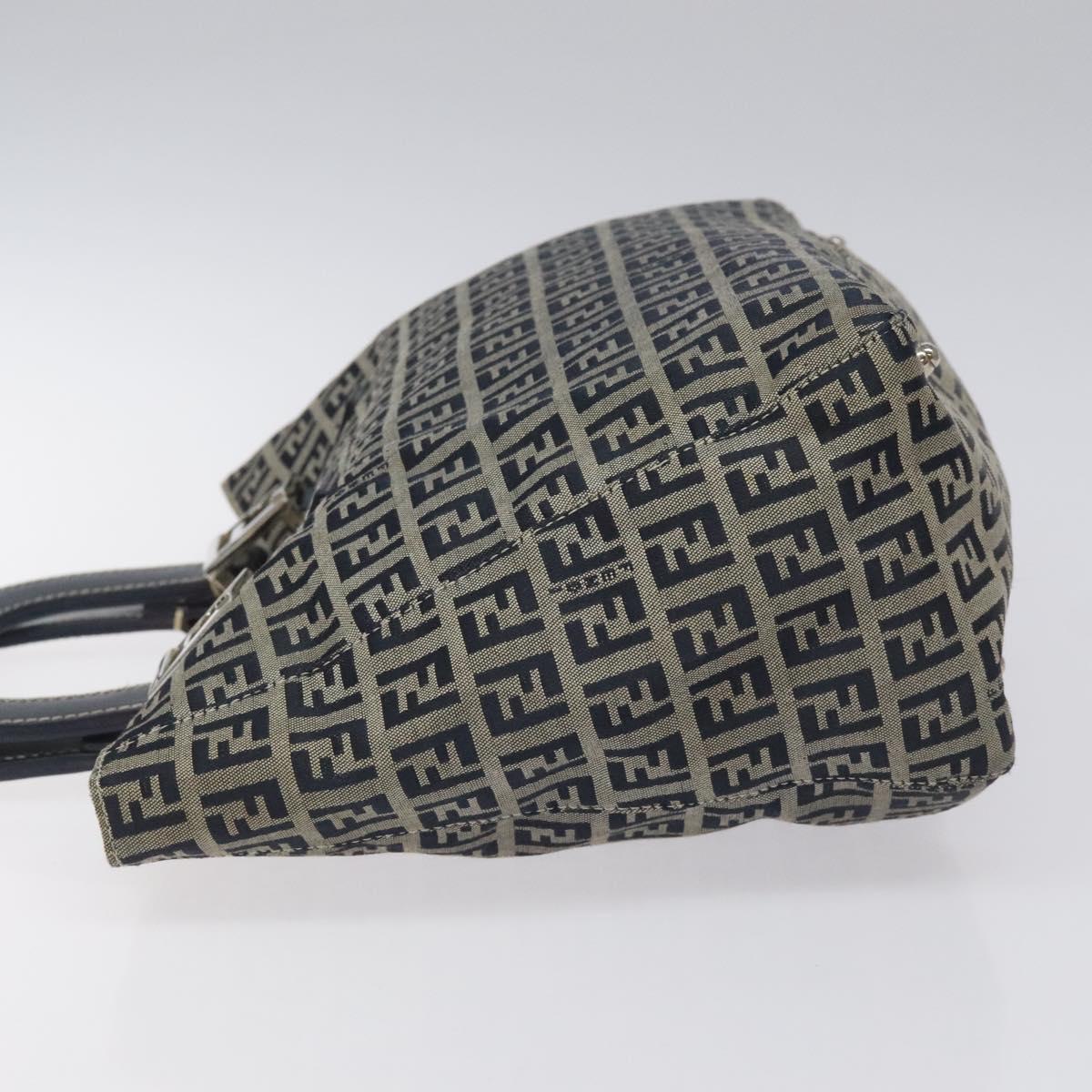 FENDI Zucchino Canvas Hand Bag Navy Silver Auth yk17654