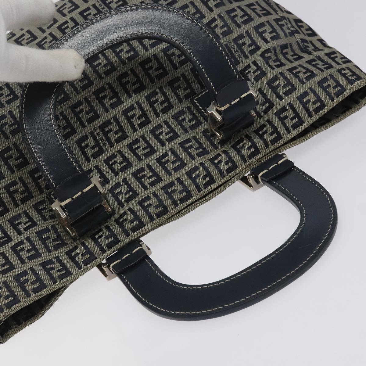 FENDI Zucchino Canvas Hand Bag Navy Silver Auth yk17654
