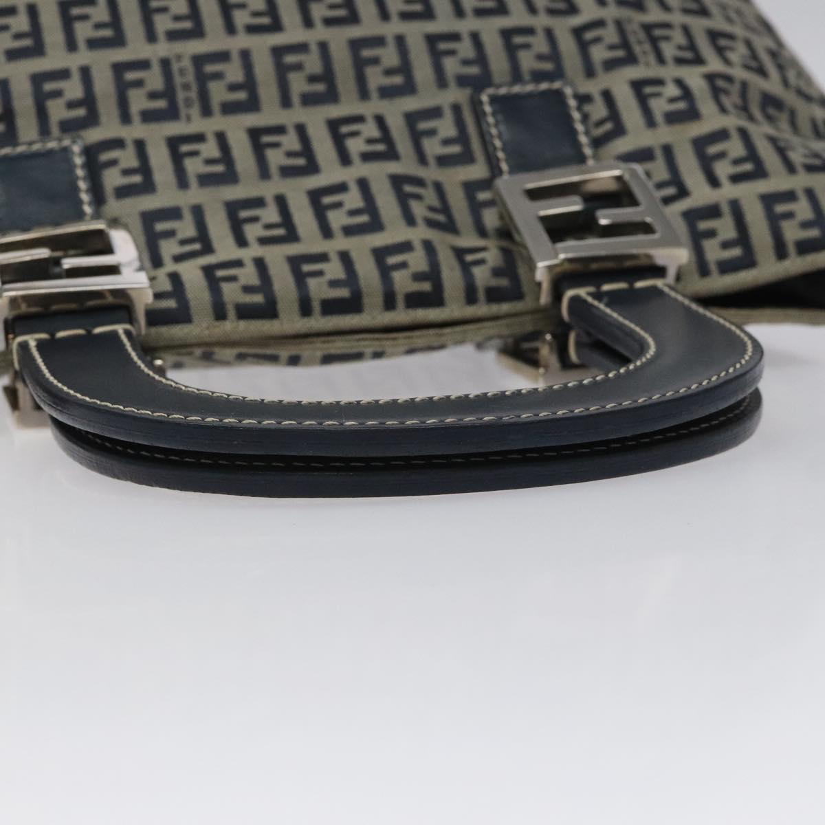 FENDI Zucchino Canvas Hand Bag Navy Silver Auth yk17654