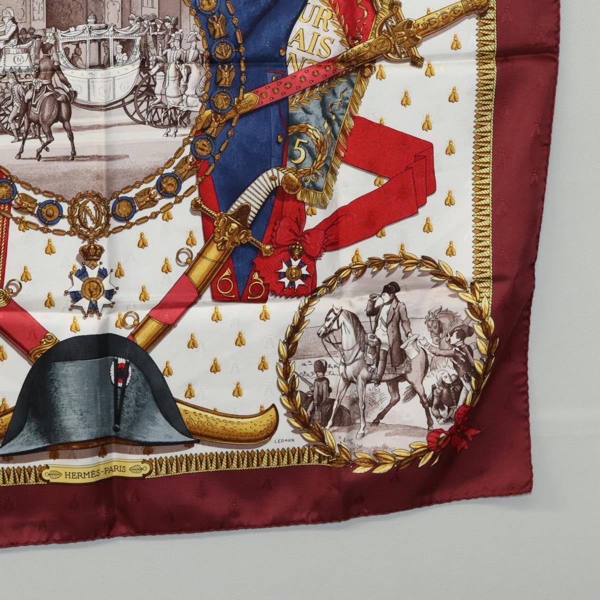 HERMES Carre 90 Scarf ""NAPOLEON"" Silk Bordeaux Auth yk17702