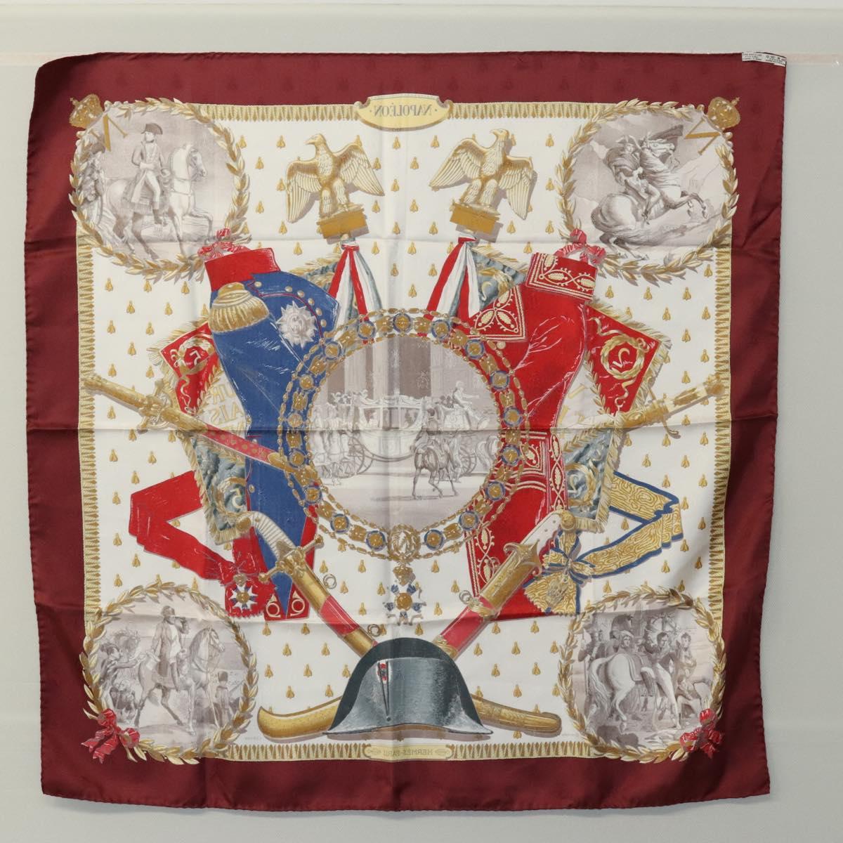 HERMES Carre 90 Scarf ""NAPOLEON"" Silk Bordeaux Auth yk17702