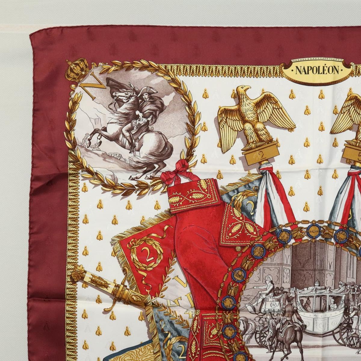 HERMES Carre 90 Scarf ""NAPOLEON"" Silk Bordeaux Auth yk17702