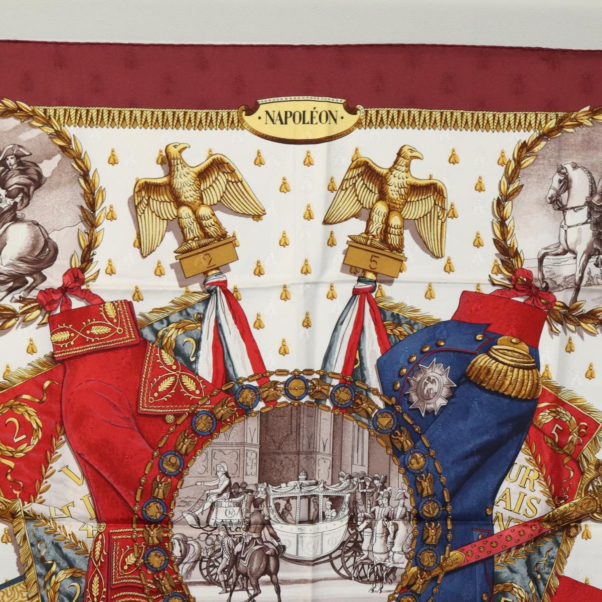 HERMES Carre 90 Scarf ""NAPOLEON"" Silk Bordeaux Auth yk17702