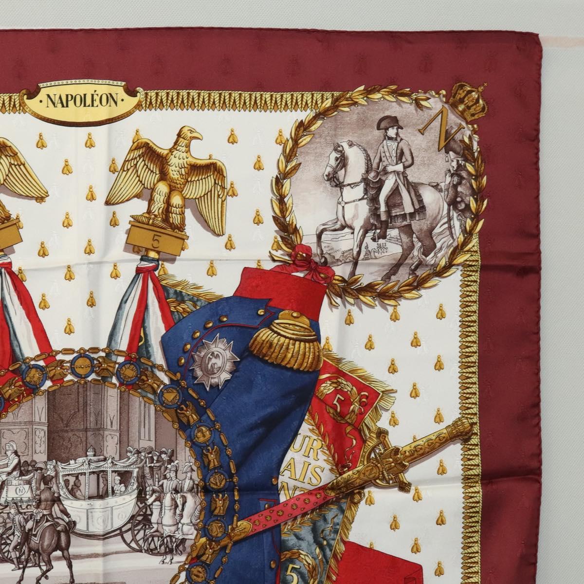 HERMES Carre 90 Scarf ""NAPOLEON"" Silk Bordeaux Auth yk17702
