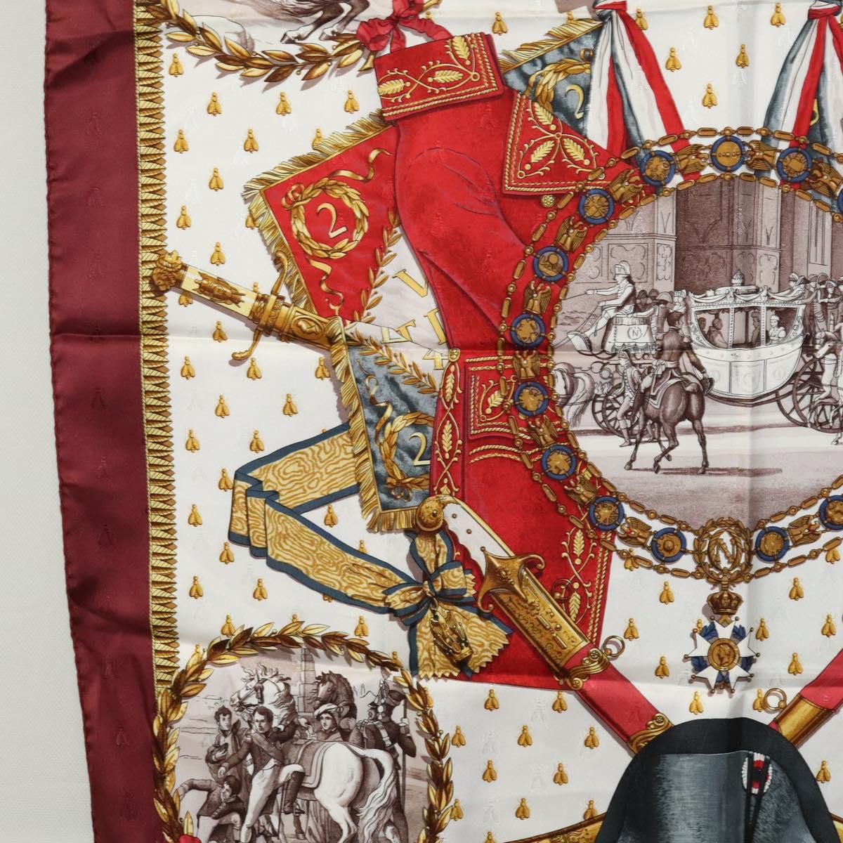 HERMES Carre 90 Scarf ""NAPOLEON"" Silk Bordeaux Auth yk17702