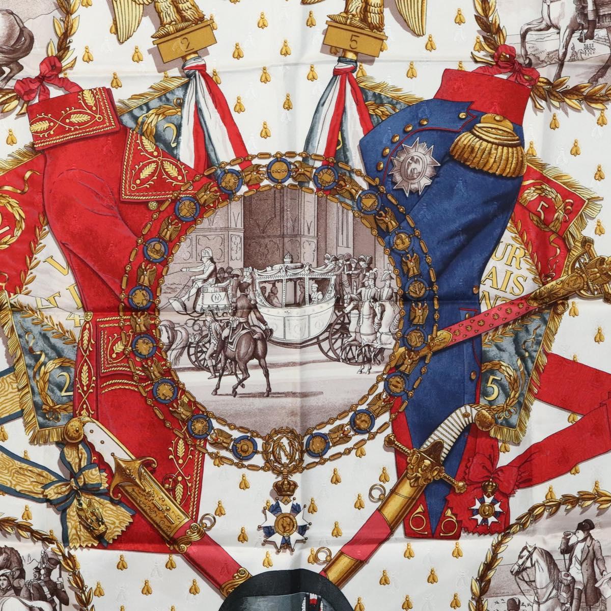 HERMES Carre 90 Scarf ""NAPOLEON"" Silk Bordeaux Auth yk17702