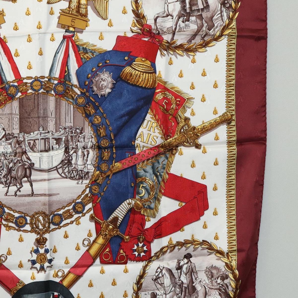 HERMES Carre 90 Scarf ""NAPOLEON"" Silk Bordeaux Auth yk17702