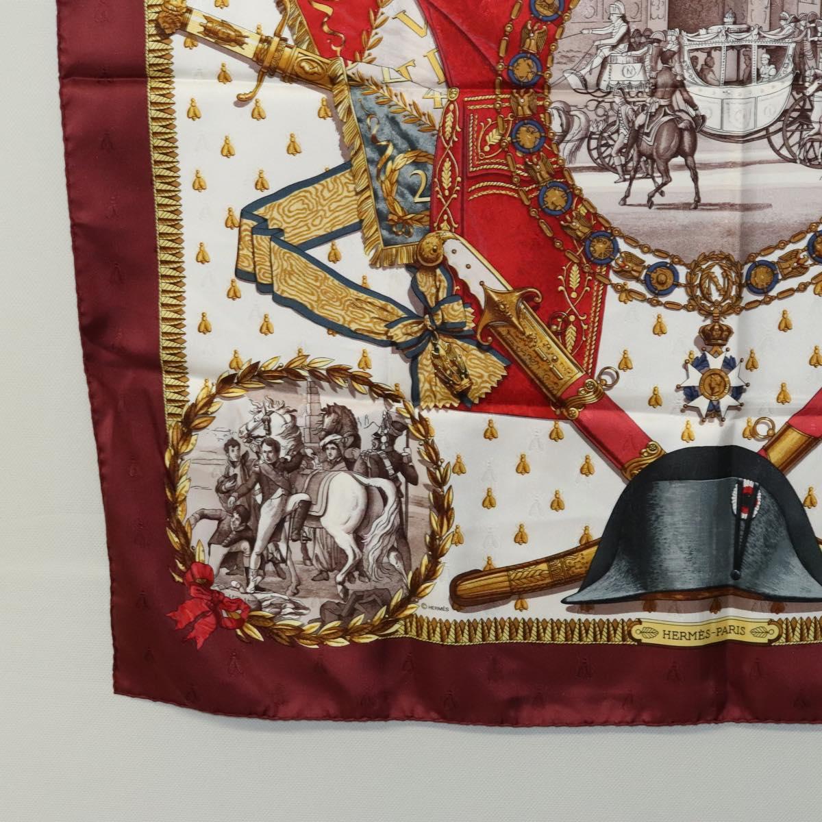 HERMES Carre 90 Scarf ""NAPOLEON"" Silk Bordeaux Auth yk17702