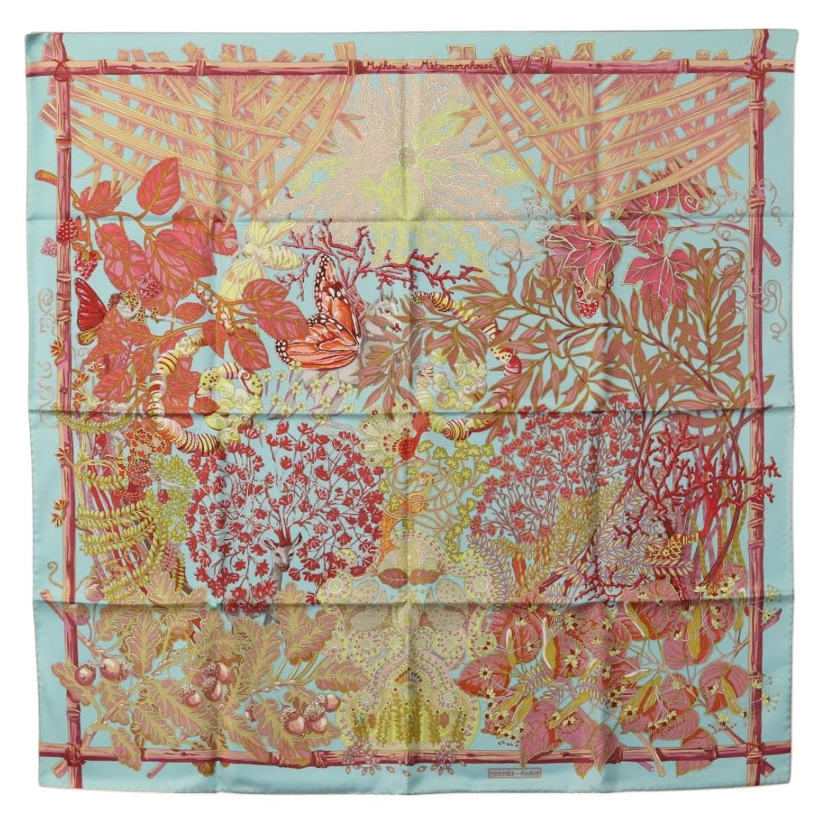 HERMES Carre 90 Scarf ""Mythes Et Metamorphoses"" Silk Pink Auth yk17704