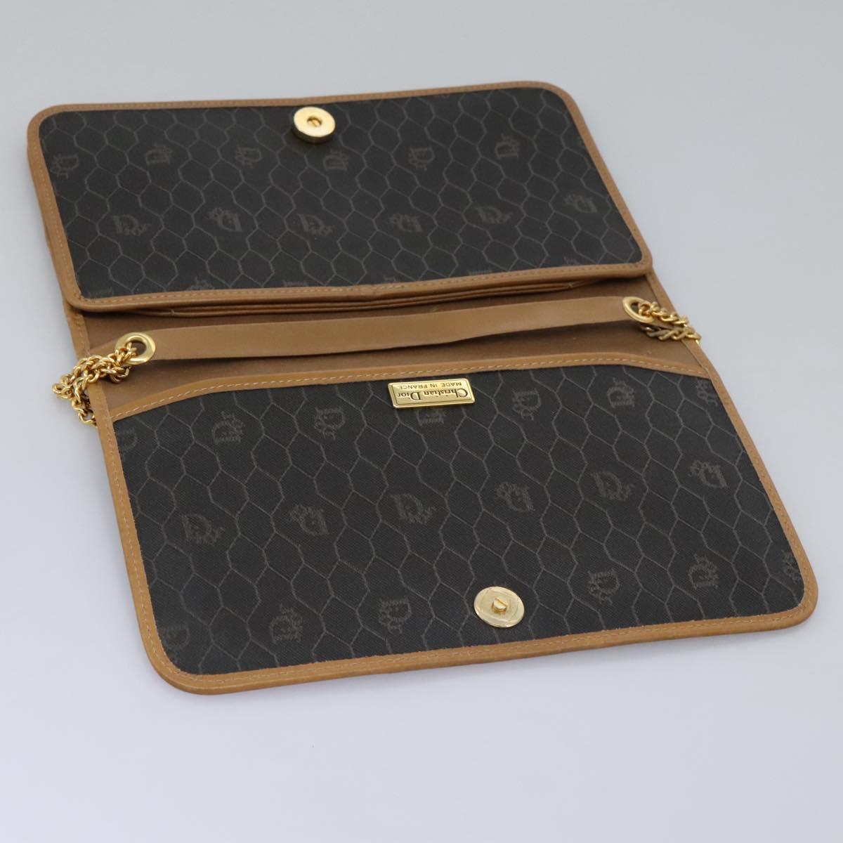 Christian Dior Honeycomb Canvas Chain Shoulder Bag PVC Black Gold Auth yk17711