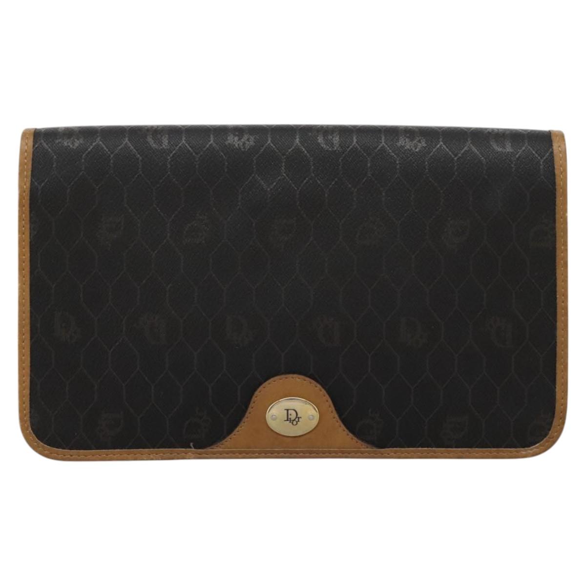 Christian Dior Honeycomb Canvas Chain Shoulder Bag PVC Black Gold Auth yk17711