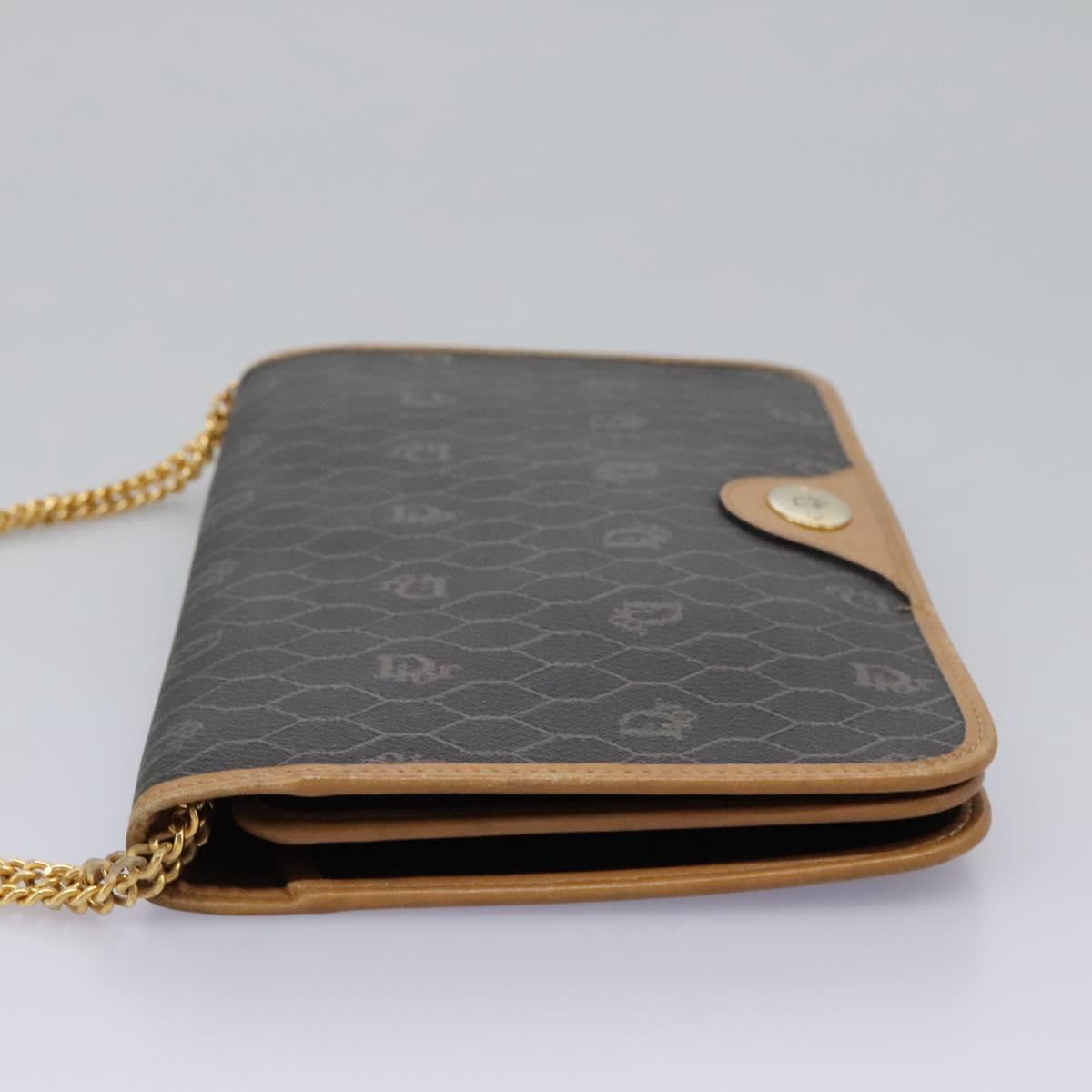 Christian Dior Honeycomb Canvas Chain Shoulder Bag PVC Black Gold Auth yk17711