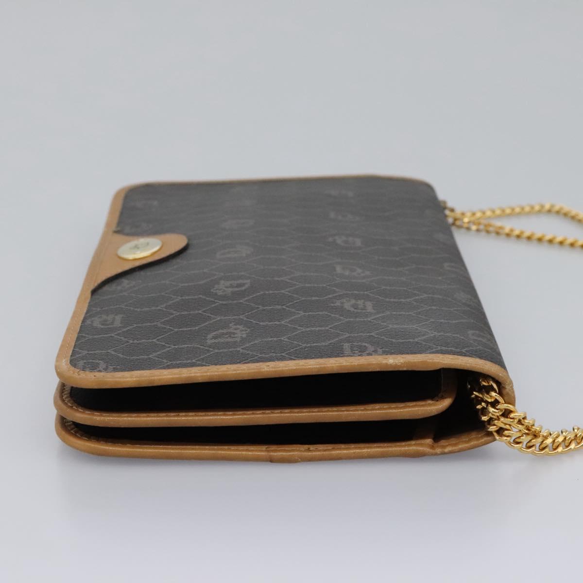 Christian Dior Honeycomb Canvas Chain Shoulder Bag PVC Black Gold Auth yk17711