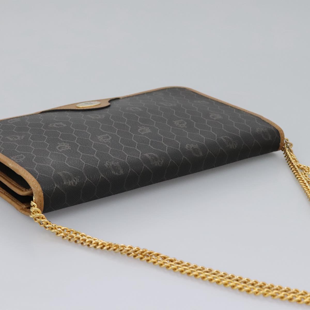 Christian Dior Honeycomb Canvas Chain Shoulder Bag PVC Black Gold Auth yk17711