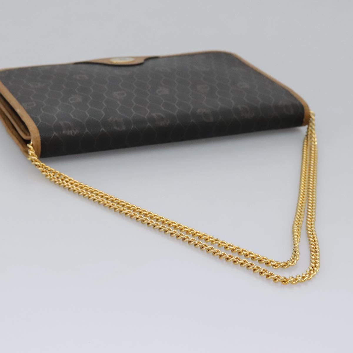 Christian Dior Honeycomb Canvas Chain Shoulder Bag PVC Black Gold Auth yk17711