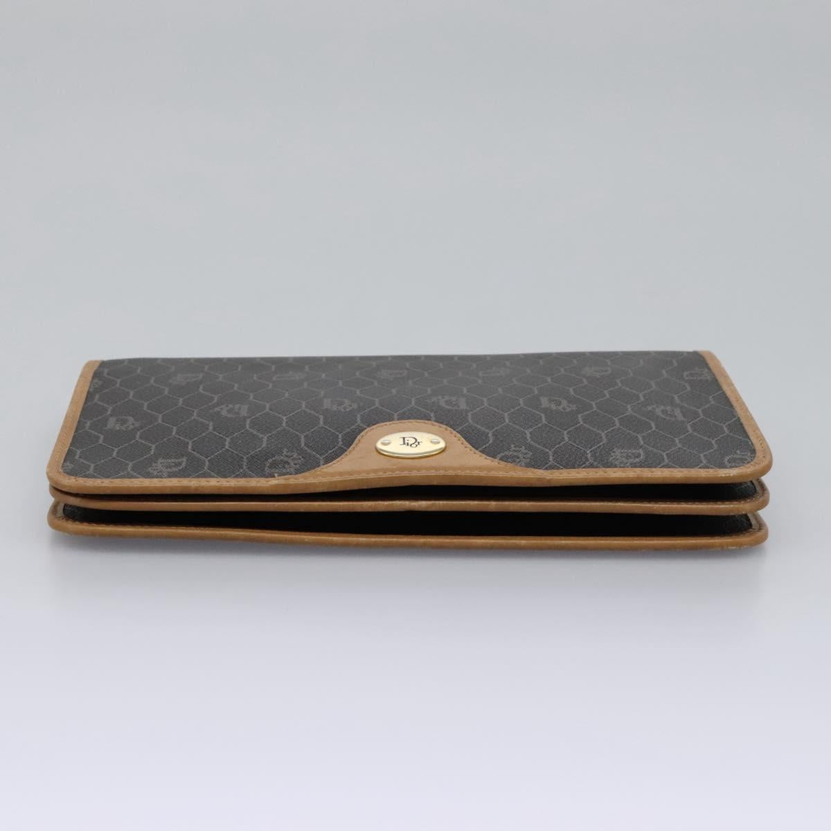 Christian Dior Honeycomb Canvas Chain Shoulder Bag PVC Black Gold Auth yk17711