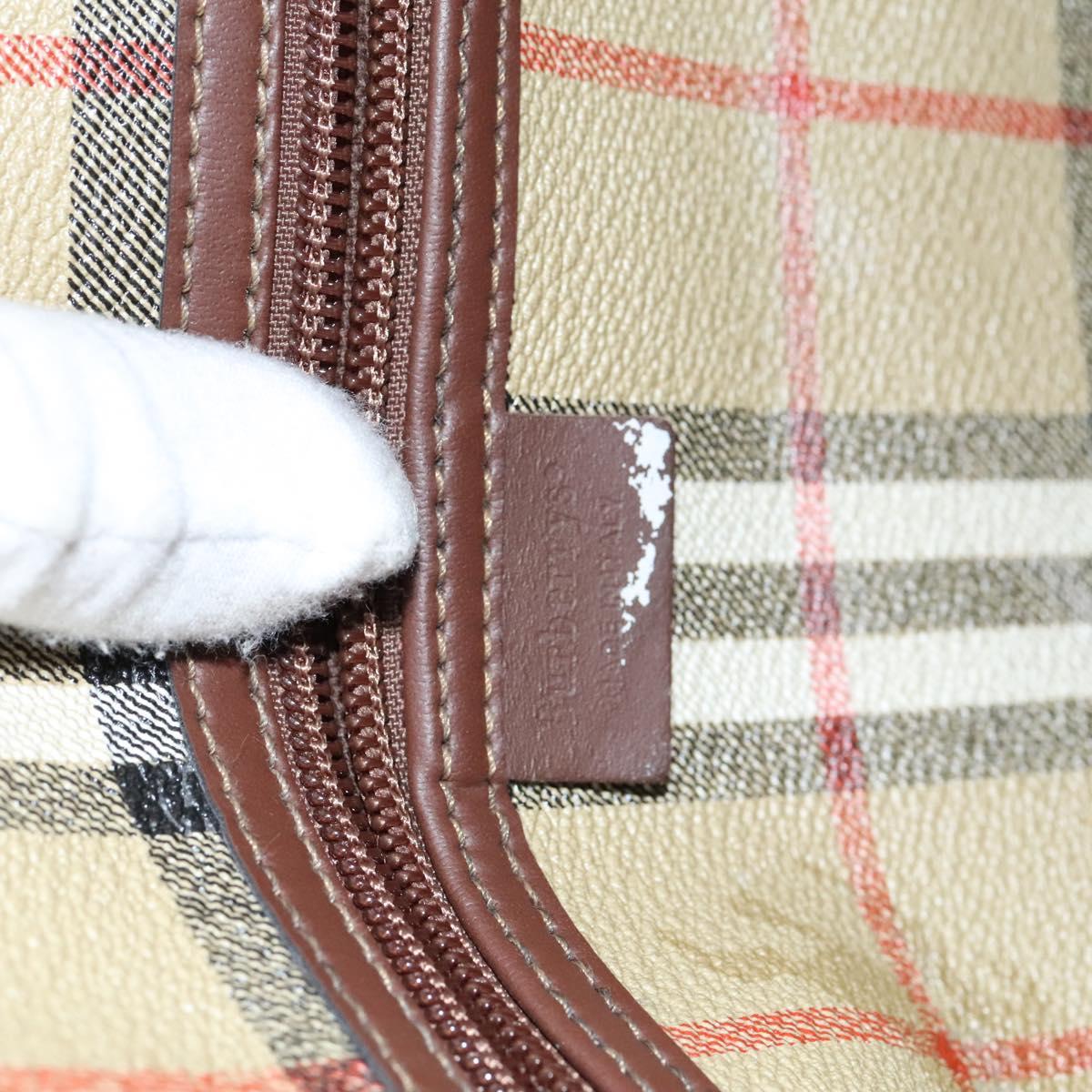 Burberrys Nova Check Boston Bag PVC Beige Auth yk17750