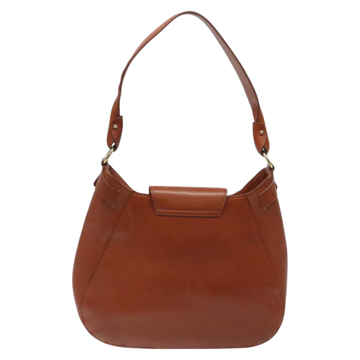 Salvatore Ferragamo Gancini Shoulder Bag Leather Brown Gold Auth yk17786