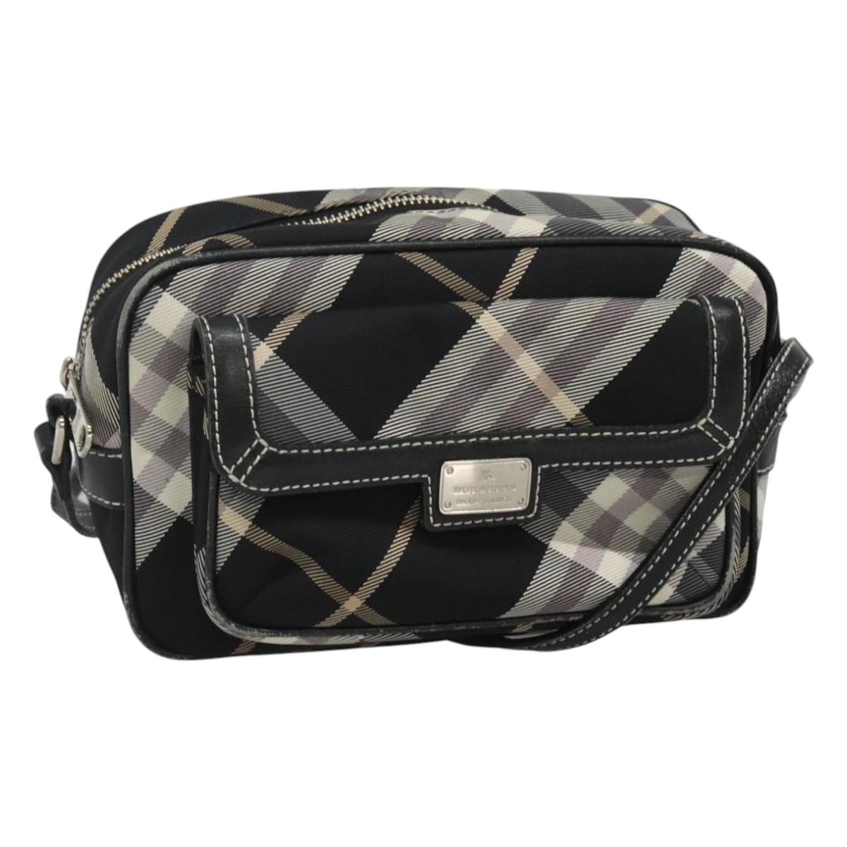BURBERRY Nova Check Blue Label Shoulder Bag Canvas Black Silver Auth yk17807