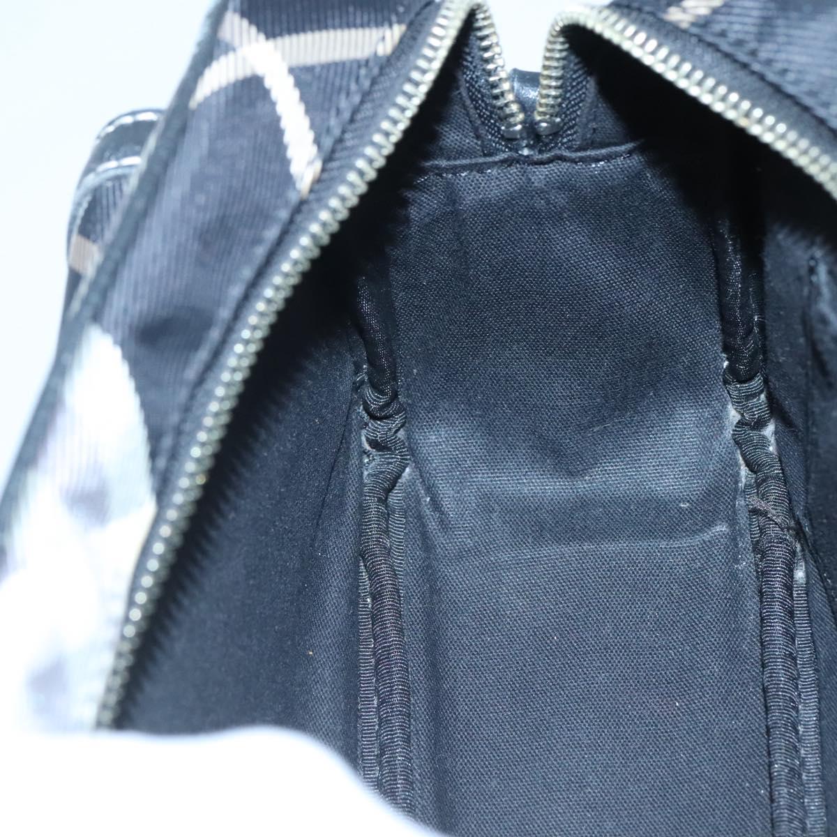 BURBERRY Nova Check Blue Label Shoulder Bag Canvas Black Silver Auth yk17807