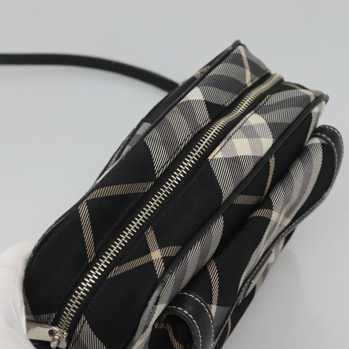 BURBERRY Nova Check Blue Label Shoulder Bag Canvas Black Silver Auth yk17807