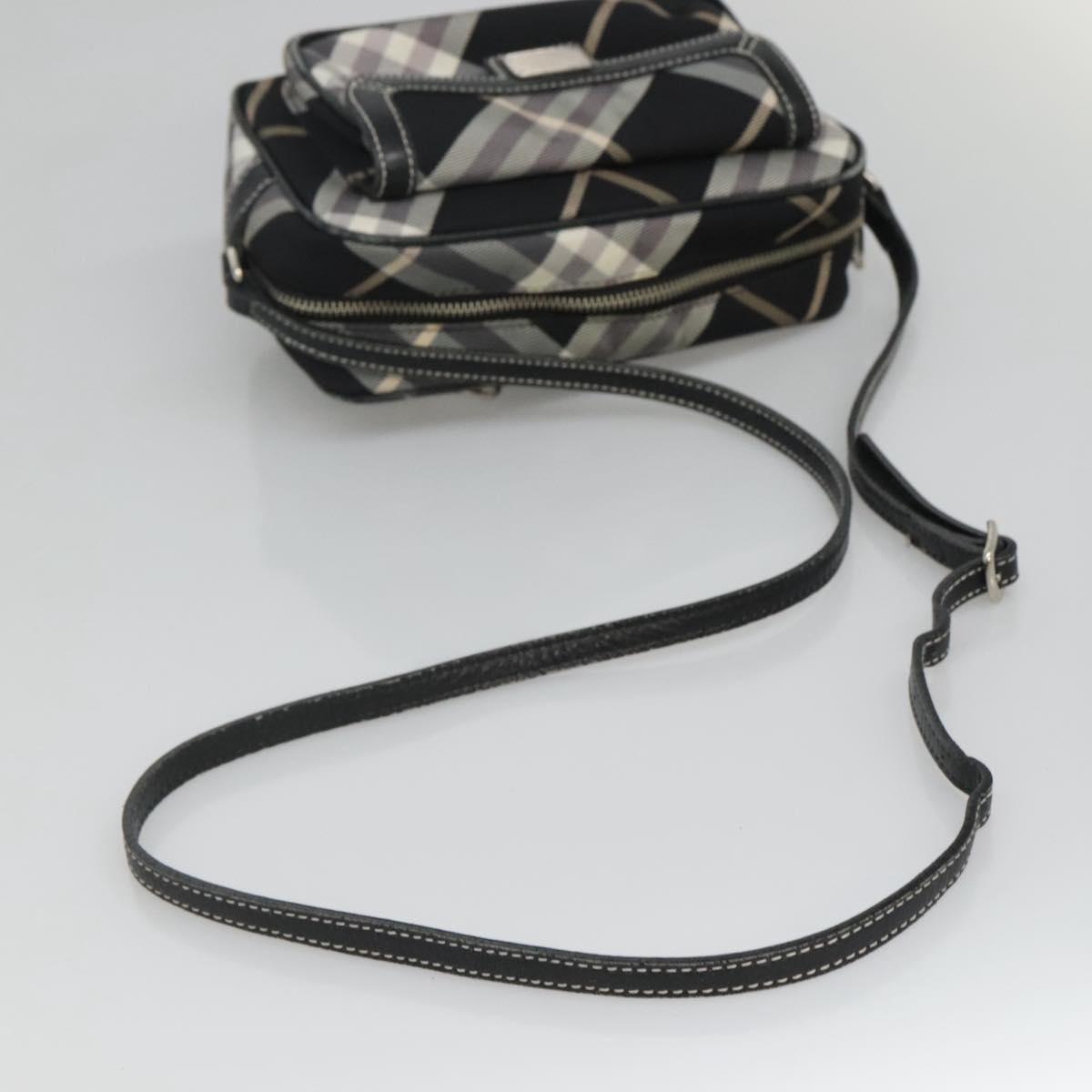 BURBERRY Nova Check Blue Label Shoulder Bag Canvas Black Silver Auth yk17807