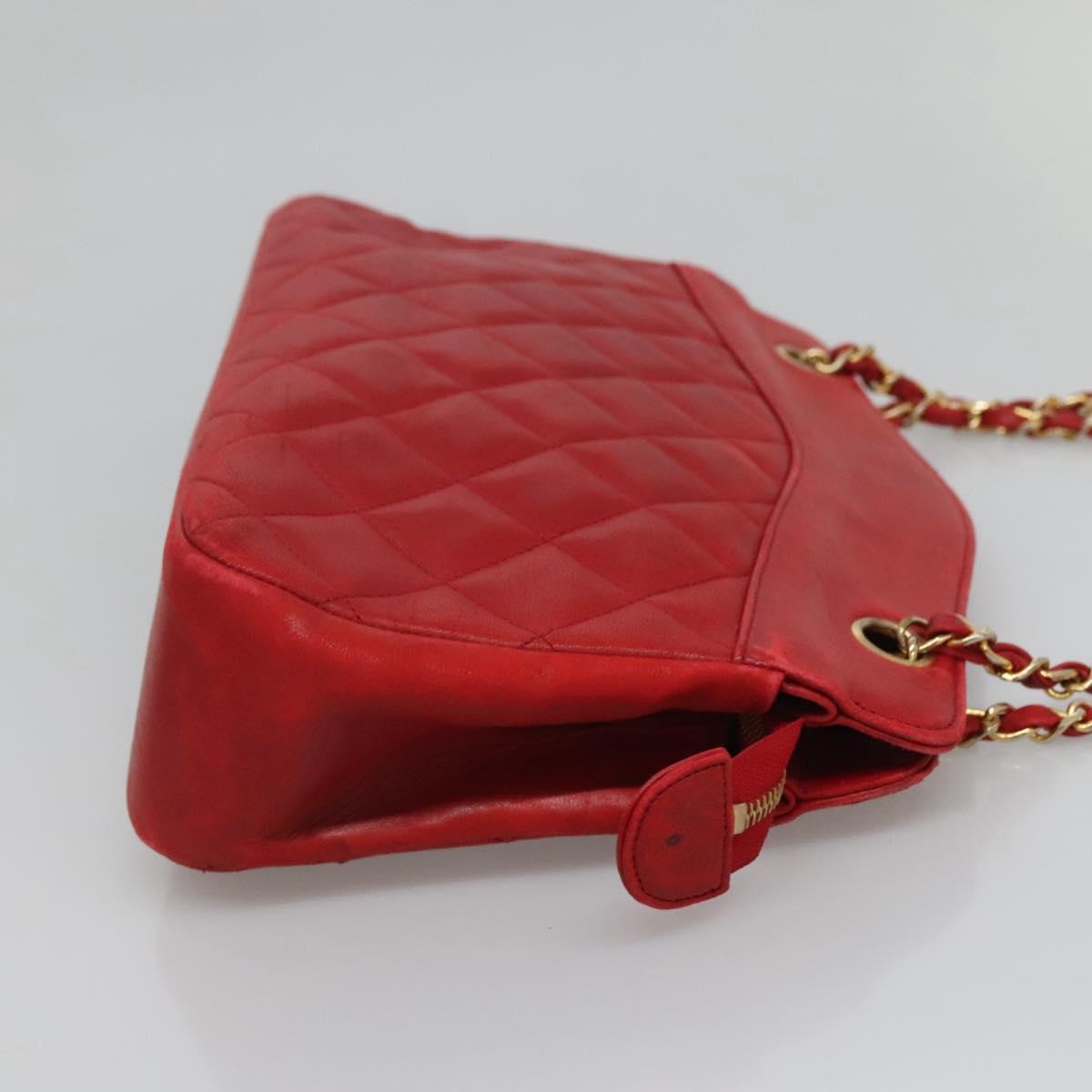 CHANEL Matelasse Chain Shoulder Bag Lamb Skin Gold Red CC Auth yk17818