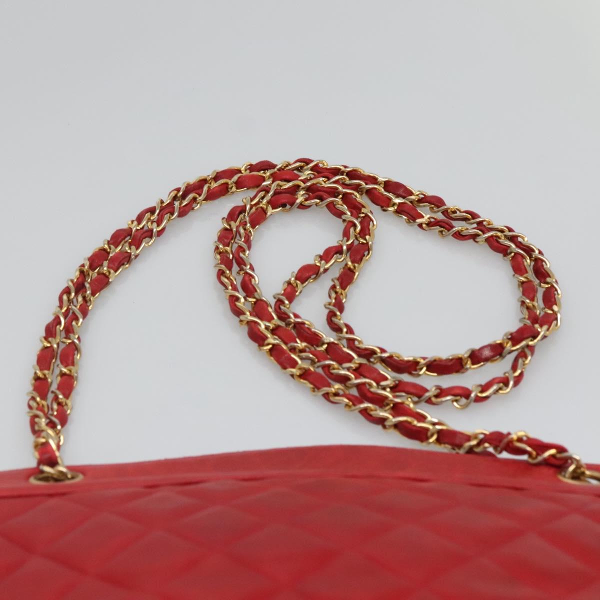 CHANEL Matelasse Chain Shoulder Bag Lamb Skin Gold Red CC Auth yk17818