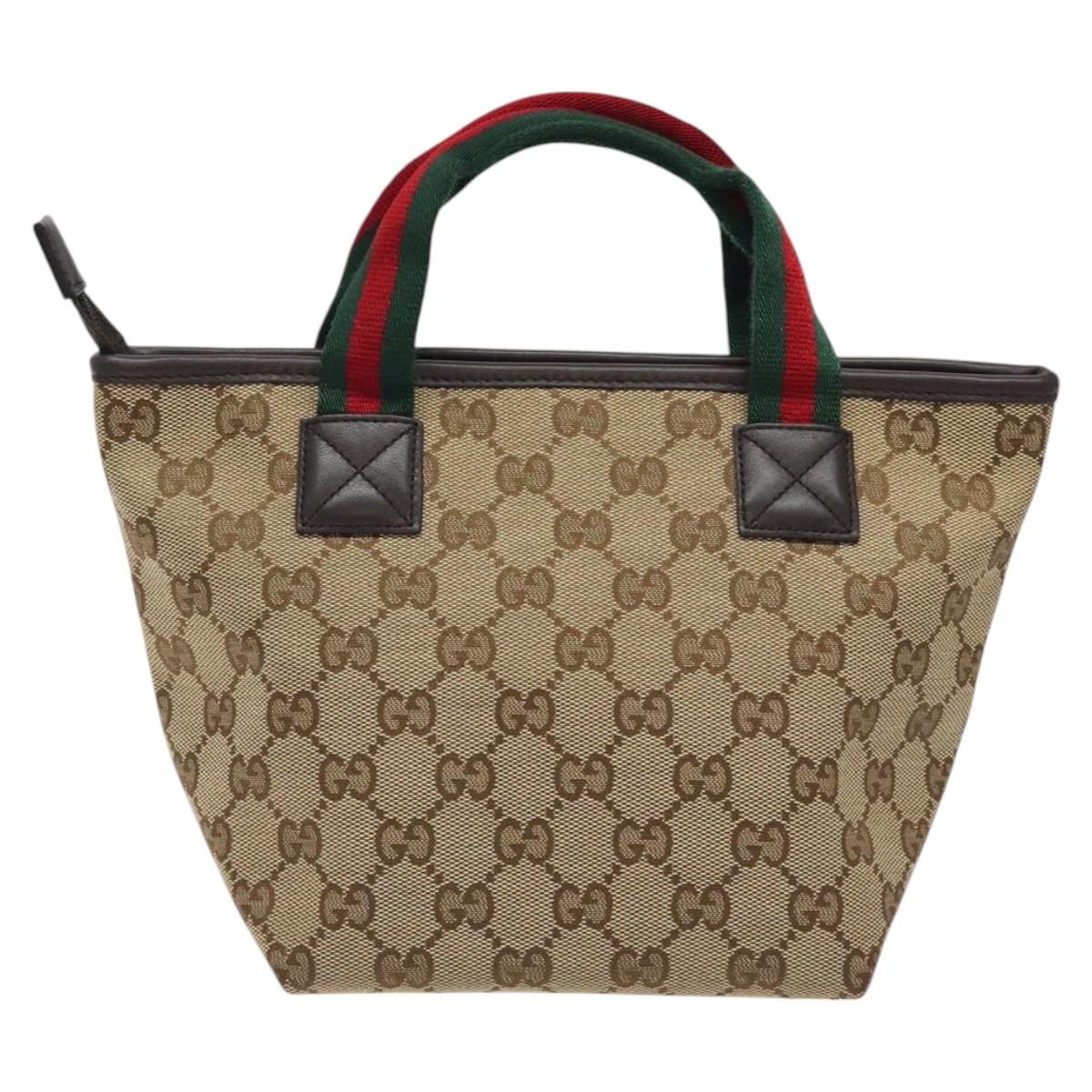 GUCCI GG Canvas Web Sherry Line Hand Bag Beige Silver 284728 Auth yk17820