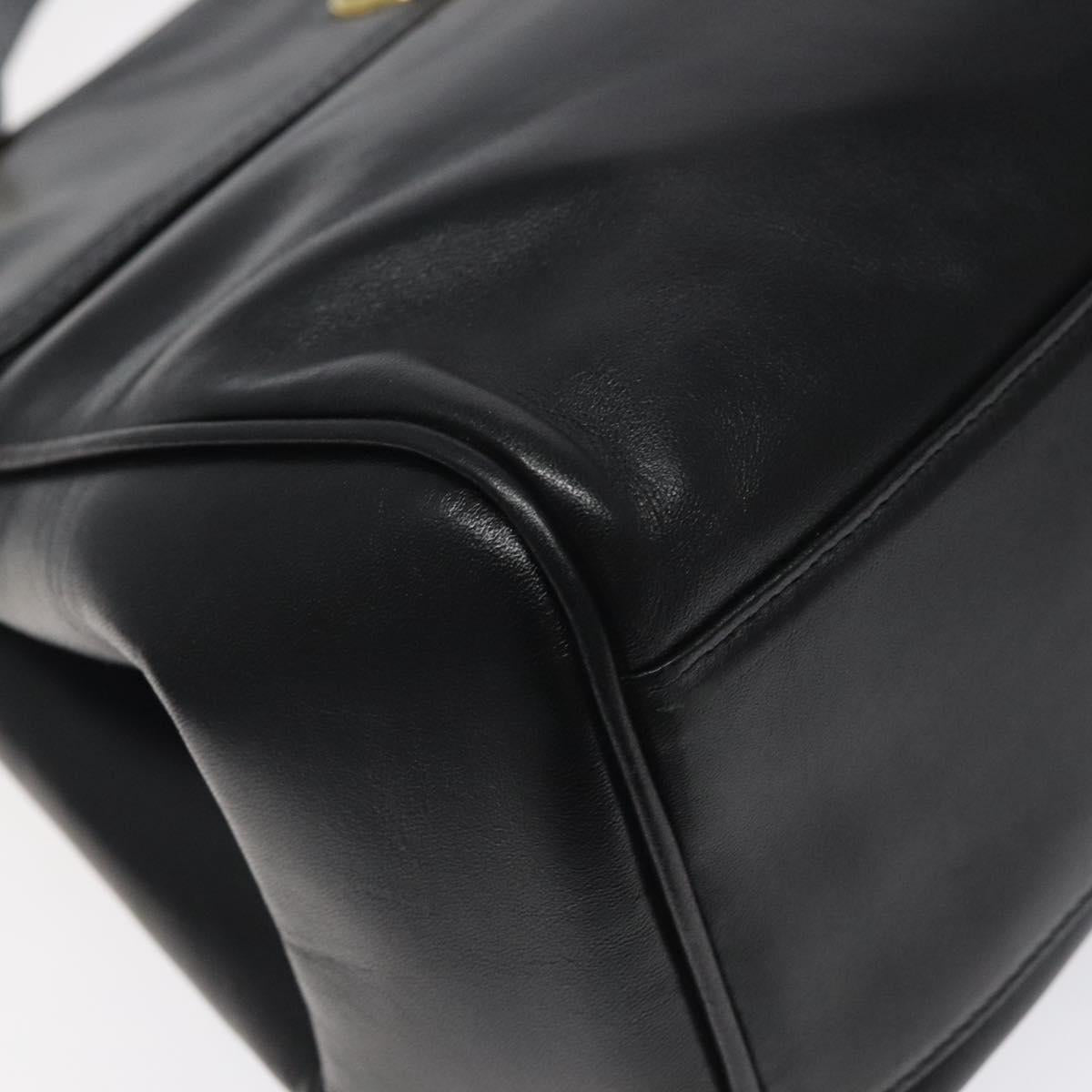 BALLY Hand Bag Leather Black Gold Auth yk17845