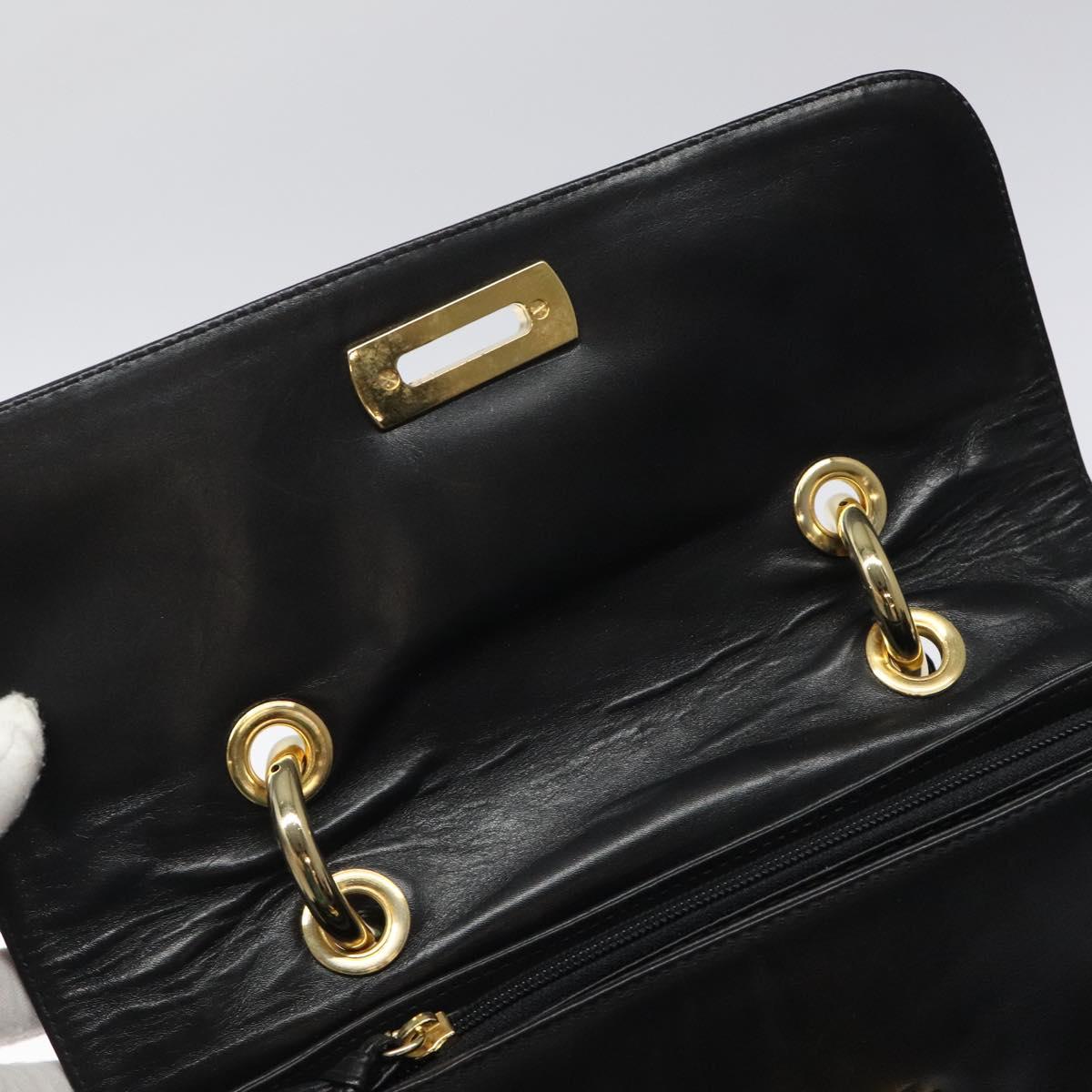 BALLY Hand Bag Leather Black Gold Auth yk17845