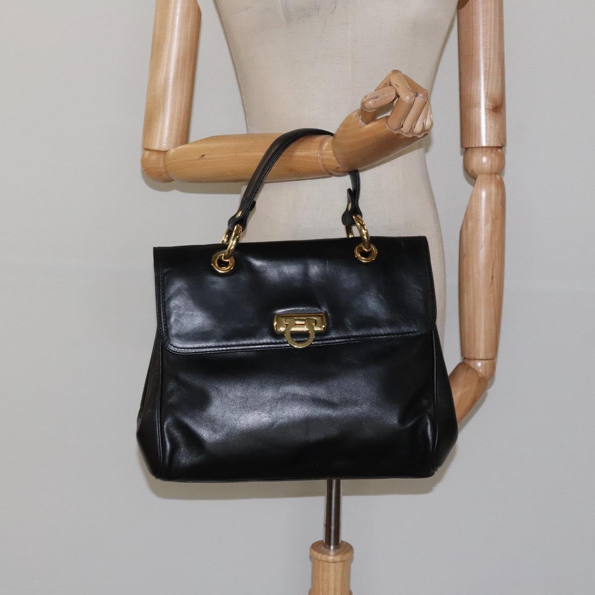 BALLY Hand Bag Leather Black Gold Auth yk17845