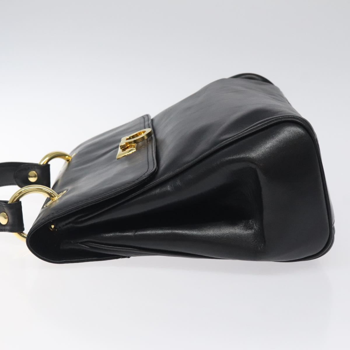 BALLY Hand Bag Leather Black Gold Auth yk17845