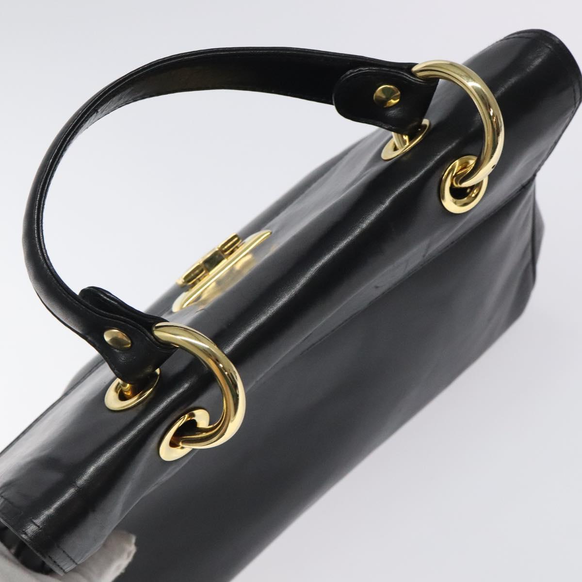 BALLY Hand Bag Leather Black Gold Auth yk17845