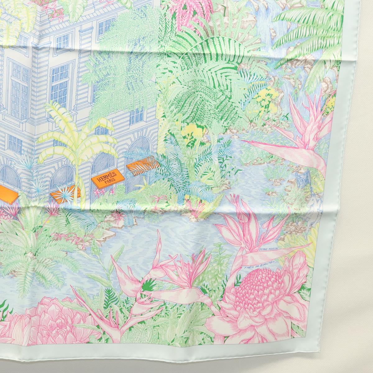 HERMES Carre 90 Scarf ""Faubourg Tropical"" Silk Green Auth yk17852