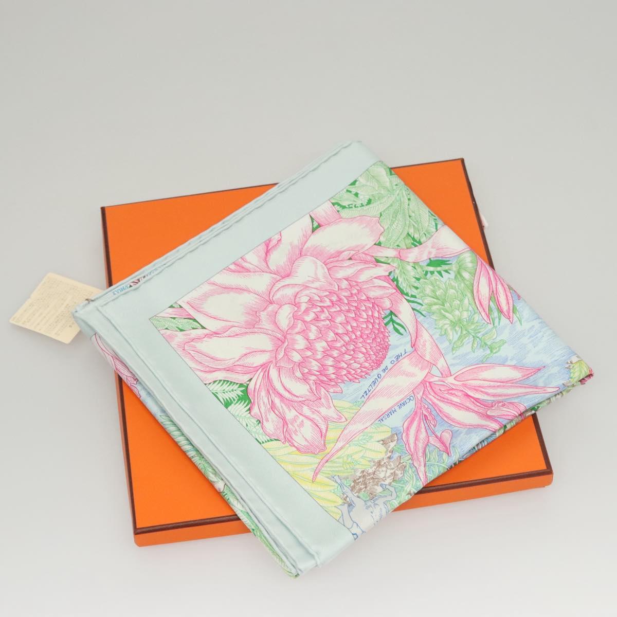 HERMES Carre 90 Scarf ""Faubourg Tropical"" Silk Green Auth yk17852