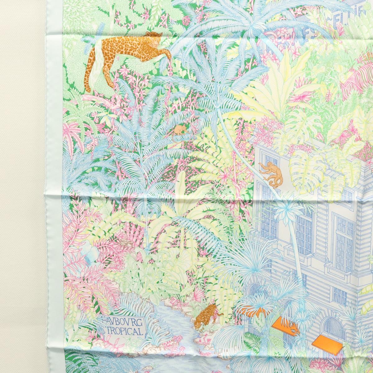 HERMES Carre 90 Scarf ""Faubourg Tropical"" Silk Green Auth yk17852