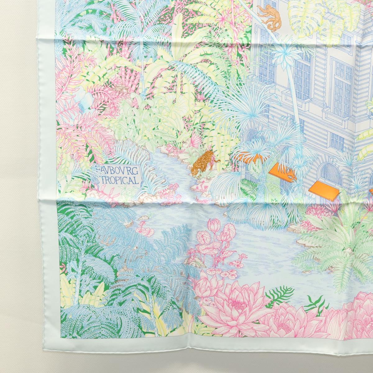 HERMES Carre 90 Scarf ""Faubourg Tropical"" Silk Green Auth yk17852