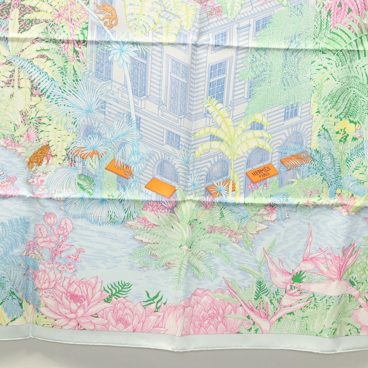 HERMES Carre 90 Scarf ""Faubourg Tropical"" Silk Green Auth yk17852