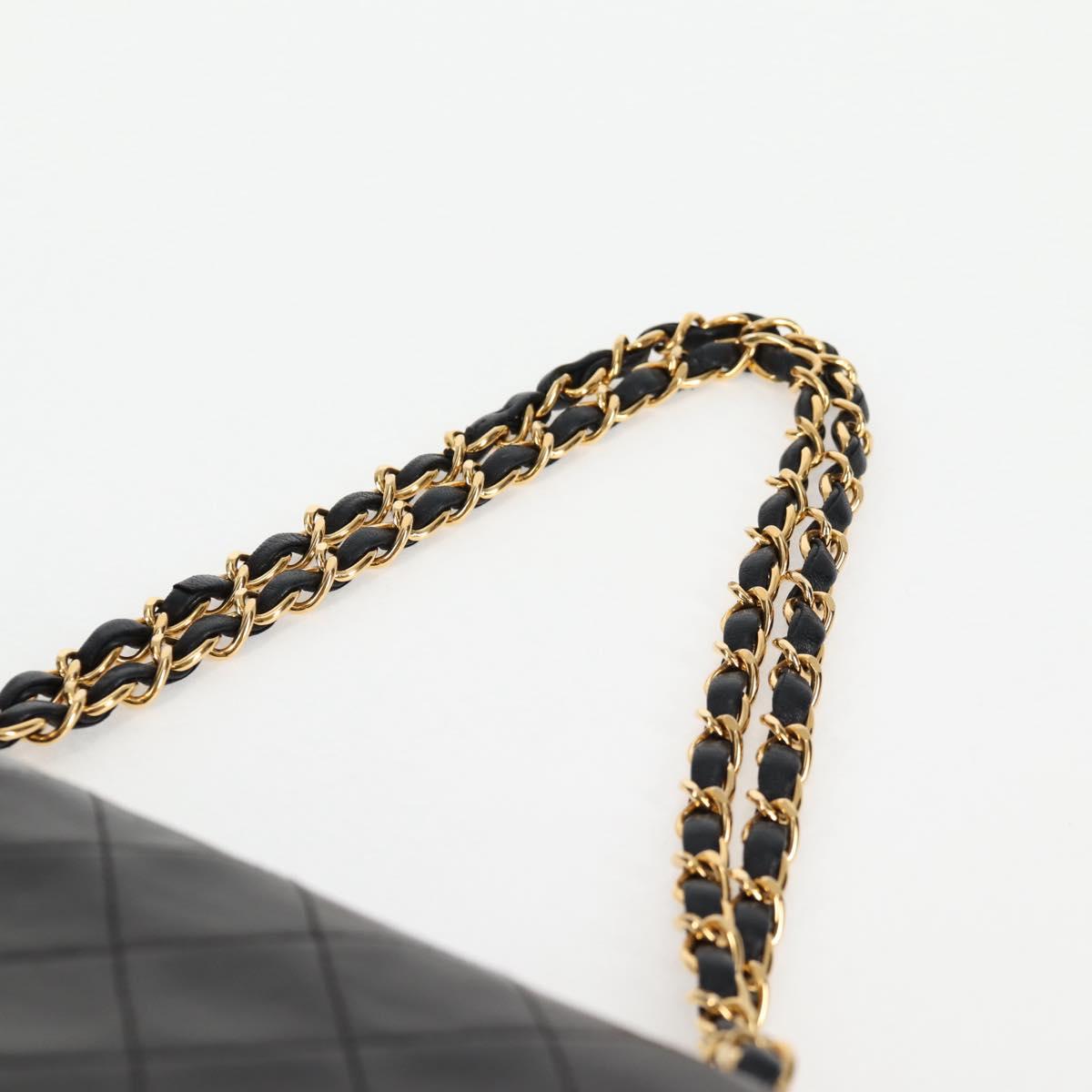 CHANEL Matelasse 25 Double Flap Chain Bag Lamb Skin Black Gold CC Auth yk17866A