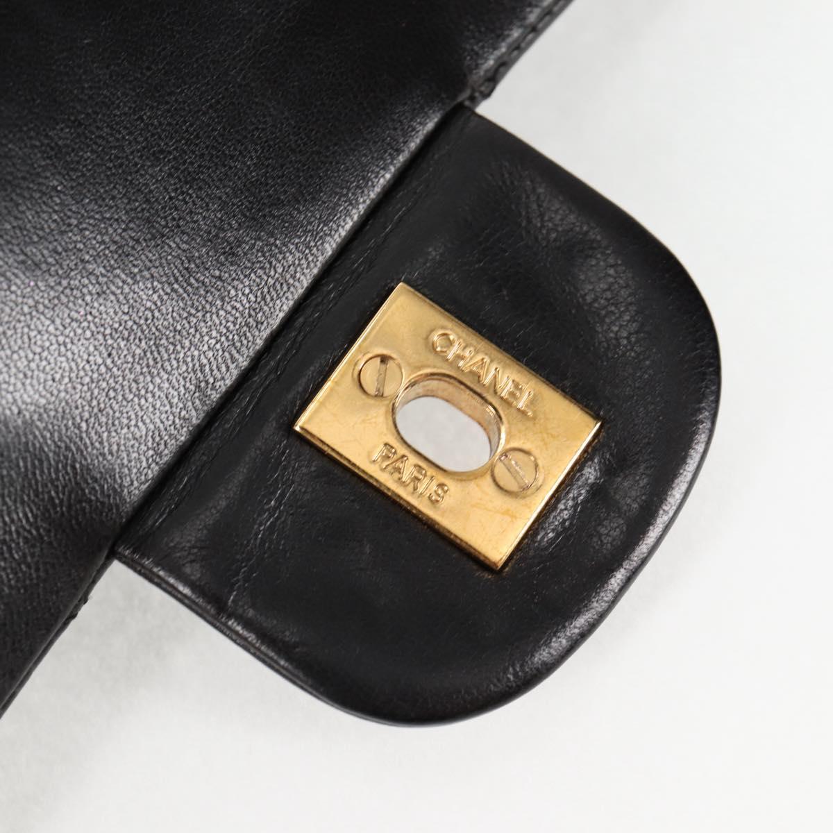 CHANEL Matelasse 25 Double Flap Chain Bag Lamb Skin Black Gold CC Auth yk17866A