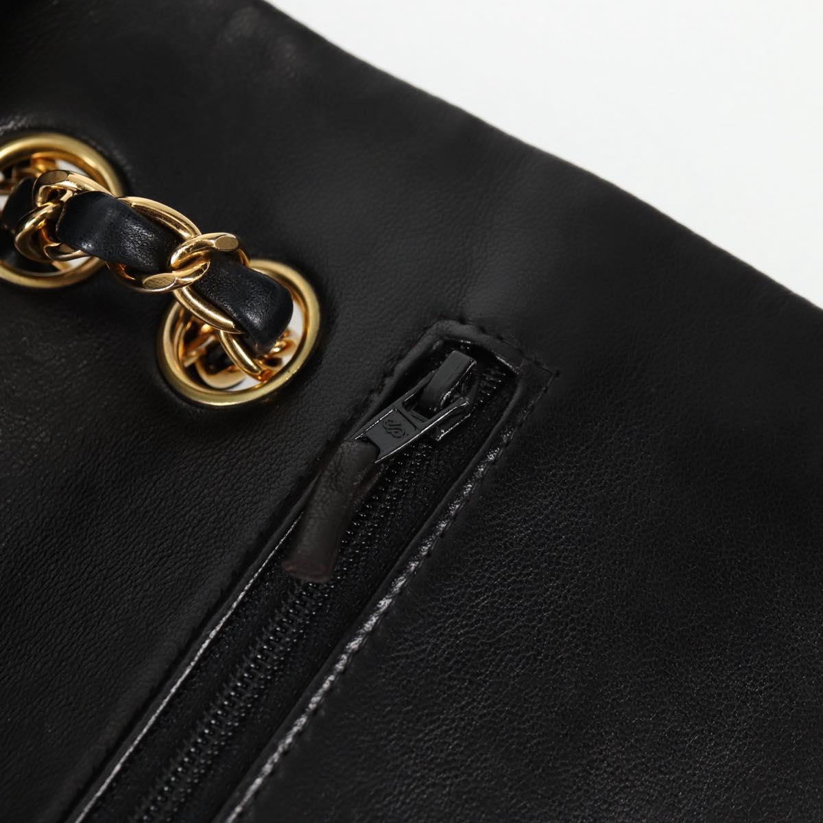 CHANEL Matelasse 25 Double Flap Chain Bag Lamb Skin Black Gold CC Auth yk17866A