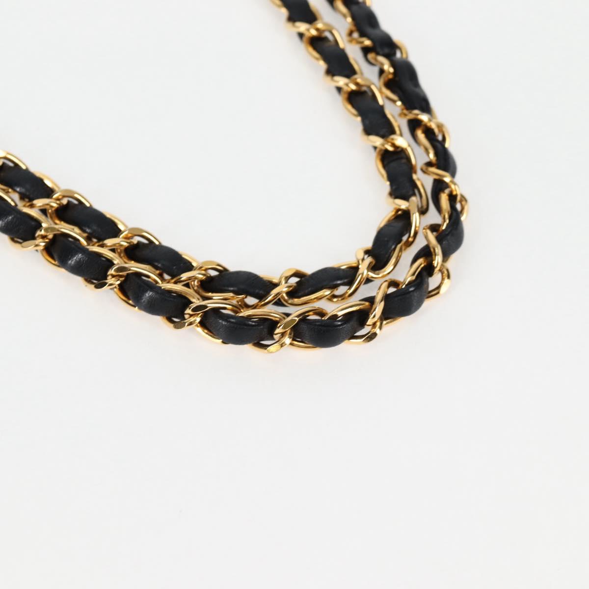 CHANEL Matelasse 25 Double Flap Chain Bag Lamb Skin Black Gold CC Auth yk17866A