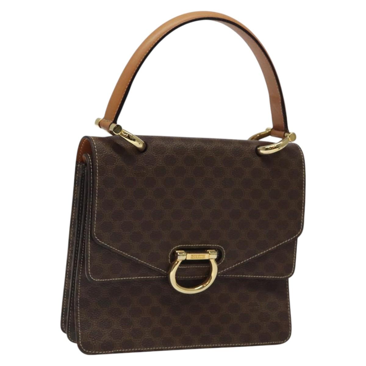 CELINE Macadam Canvas Hand Bag PVC Leather Brown Gold Auth yk17887