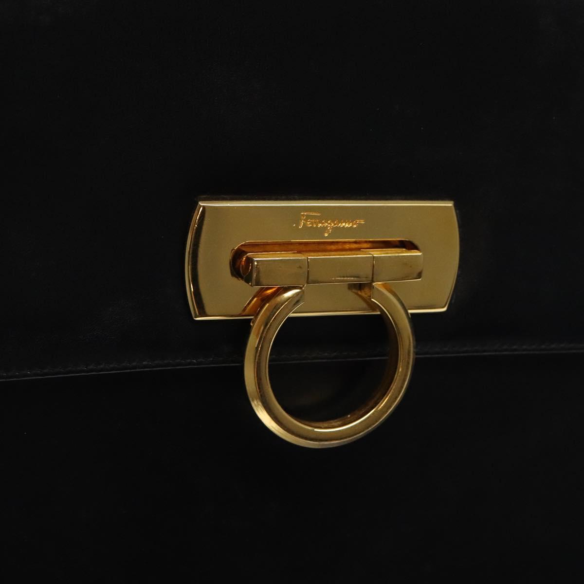 Salvatore Ferragamo Gancini Hand Bag Leather Black Gold Auth yk17898