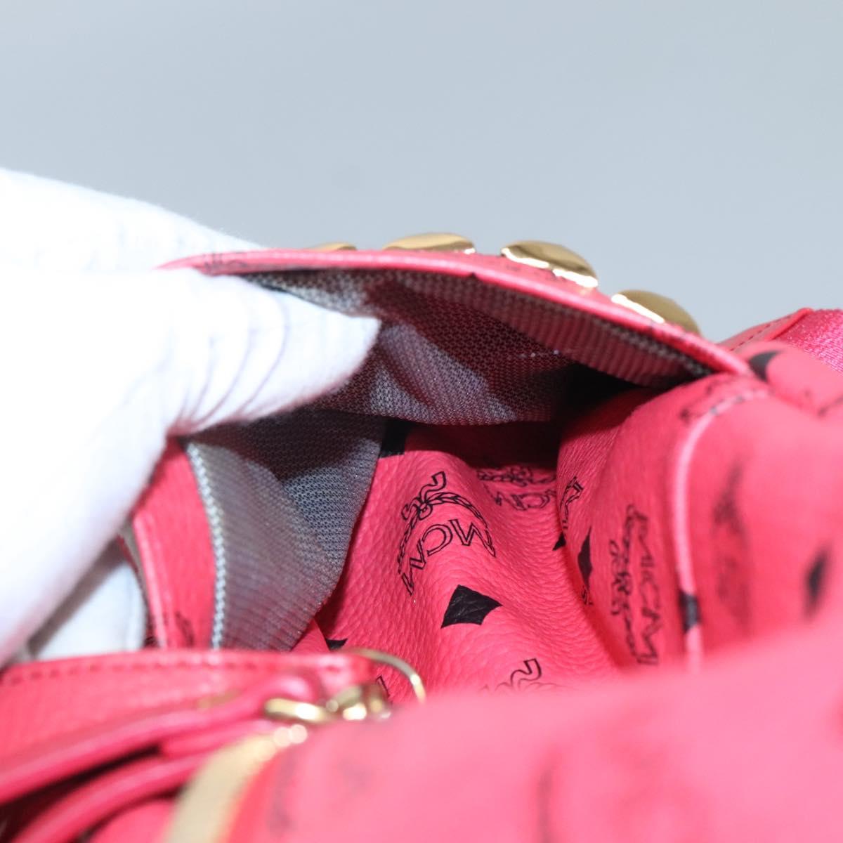 MCM Vicetos Logogram Studs Backpack PVC Leather Pink Gold Auth yk17904